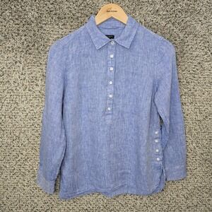 Talbots Top Womens SP Petite Small Blue Linen Popover Blouse Casual Ladies